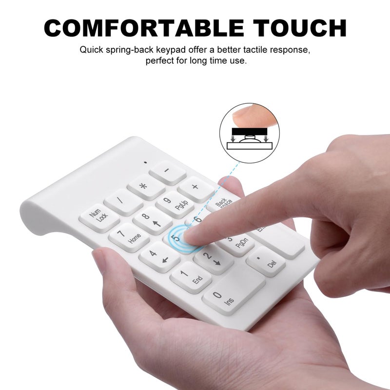 TRELC Wireless Numeric Keypad, Mini 2.4G 18 Keys Number Pad, Portable Silent Financial Accounting Numeric Keypad Keyboard Extensions with Wireless Mouse for Laptop, PC, Desktop, Notebook (White) - Image 4